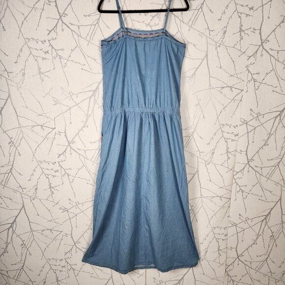 Promod Blue Chambray Beaded Strappy Maxi Dress w/ Pockets - Picture 5 of 9